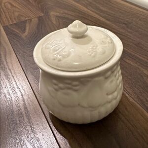 Vintage Libbey fruit Italian Countryside Covered Sugar Bowl Stoneware Ivory Lid